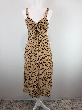 Forever 21 Leopard Print Tie Front Midi Dress Women’s Small Tan Black Sleeveless